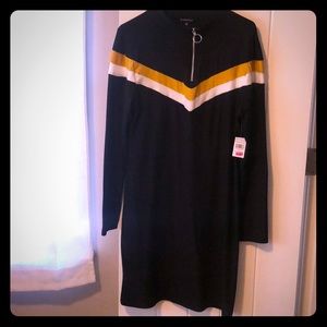 Rainbow Plus size Black Long sleeve mini dress